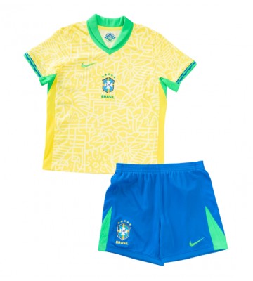 Brasilien Hemmaställ Barn Copa America 2024 Kortärmad (+ Korta byxor)